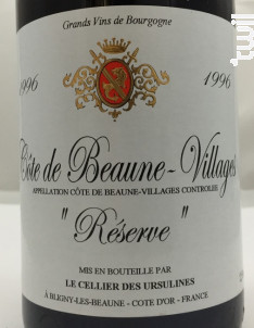 Côtes de Beaune-Villages Réserve - Cellier des Ursulines - 1996 - Rouge