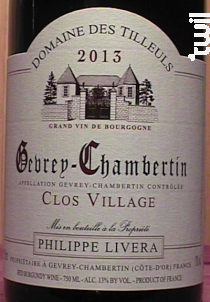 Gevrey-Chambertin Clos Village - Domaine Philippe Livera - 2015 - Rouge