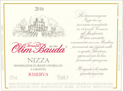 Nizza DOCG Riserva - OLIM BAUDA - 2016 - Rouge