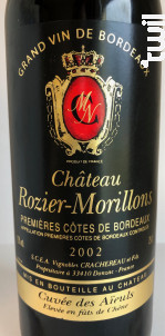 Château ROZIER-MORILLONS - Cuvée des Aïeuls - Vignobles Crachereau - 2016 - Rouge