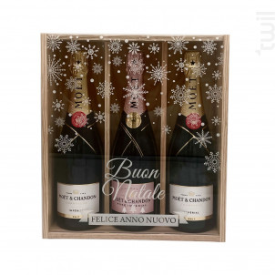 Coffret Cadeau Bois - Vitre Flocon - 2 Brut & 1 Rosé - Moët & Chandon - No vintage - Effervescent