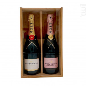 Coffret Cadeau Bois - Vitre Transparente - 1 Brut & 1 Rosé - Moët & Chandon - No vintage - Effervescent
