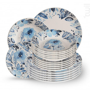 Service D'assiettes 18 Pièces Jardin Bleu - table passion -  - 