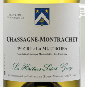 Chassagne-Montrachet 1er  cru La Maltroie - Les Héritiers Saint-Genys - 2018 - Blanc