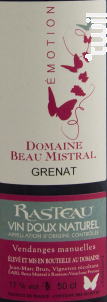 Grenat - Emotion - Domaine Beau Mistral - 2016 - Rouge