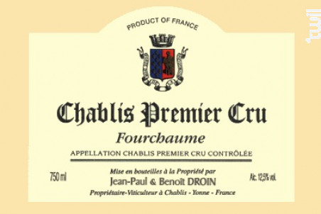 Jean Paul & Benoit Droin Chablis 1er Cru Fourchaume - Domaine Jean-Paul et Benoit Droin - 2015 - Blanc