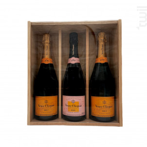 Coffret Cadeau Bois - Vitre Transparente - 2 Brut & 1 Rosé - Veuve Clicquot - No vintage - Effervescent