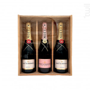 Coffret Cadeau Bois - Vitre Transparente - 2 Brut & 1 Rosé - Moët & Chandon - No vintage - Effervescent