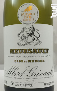 Meursault Clos Du Murger - Domaine Albert Grivault - 2017 - Blanc