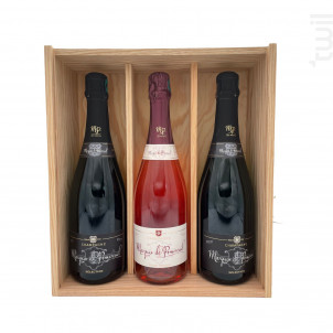 Coffret Cadeau Bois - 2 Brut & 1 Rosé - Champagne Marquis de Pomereuil - No vintage - Effervescent