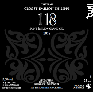 Cuvée 118 - Château Clos Saint-Emilion Philippe - 2018 - Rouge
