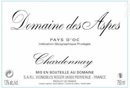 Chardonnay – Domaine des Aspes - Château du Prieuré des Mourgues - 2018 - Blanc