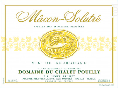Mâcon Solutré - Domaine du Chalet Pouilly - 2023 - Blanc