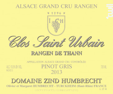Pinot Gris Rangen de Thann Clos-Saint-Urbain Grand Cru - Domaine Zind-Humbrecht - 2018 - Blanc