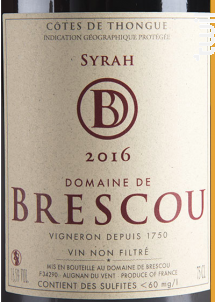 Syrah - Domaine de Brescou - 2016 - Rouge