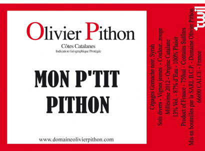 Mon P'tit Pithon - Domaine Olivier Pithon - 2024 - Rouge