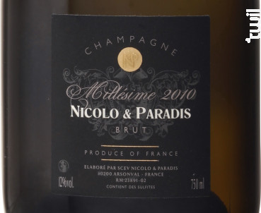 Champagne Millésimé - Champagne Nicolo et Paradis - 2014 - Effervescent