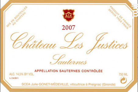 Sauternes - Château Les Justices - 1978 - Blanc