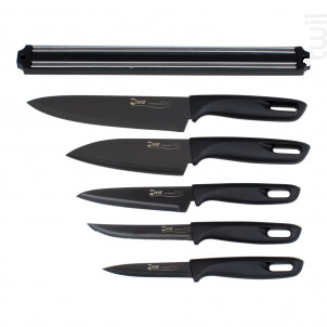 Set 5 Couteaux + Barre Magnétique Lame En Titanium - table passion -  - 